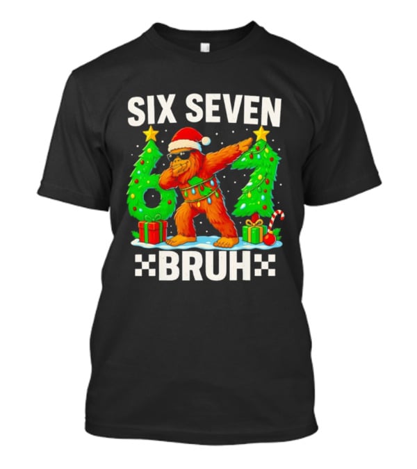 Six Seven Bigfoot Santa Dabbing Bruh Christmas Funny T-Shirt