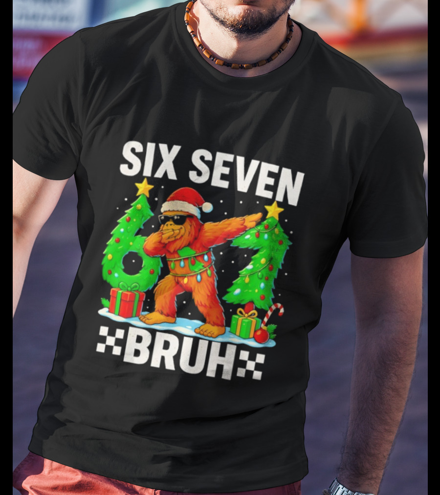 Six Seven Bigfoot Santa Dabbing Bruh Christmas Funny T-Shirt