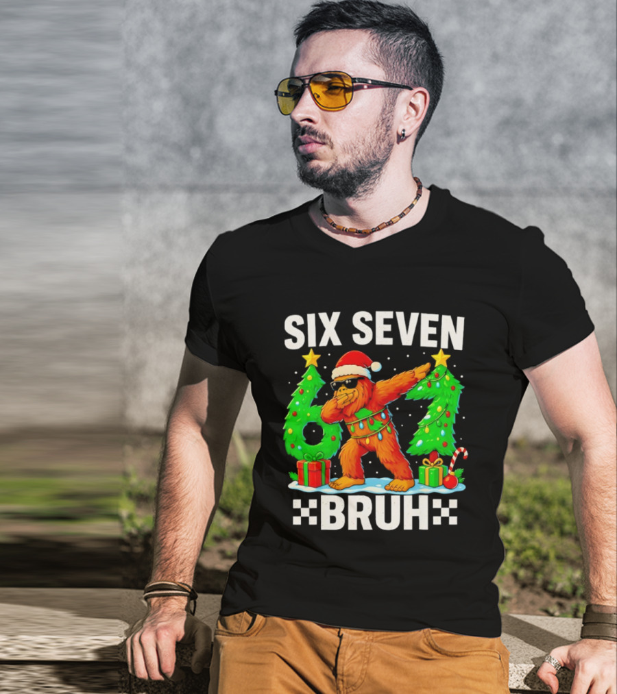 Six Seven Bigfoot Santa Dabbing Bruh Christmas Funny T-Shirt