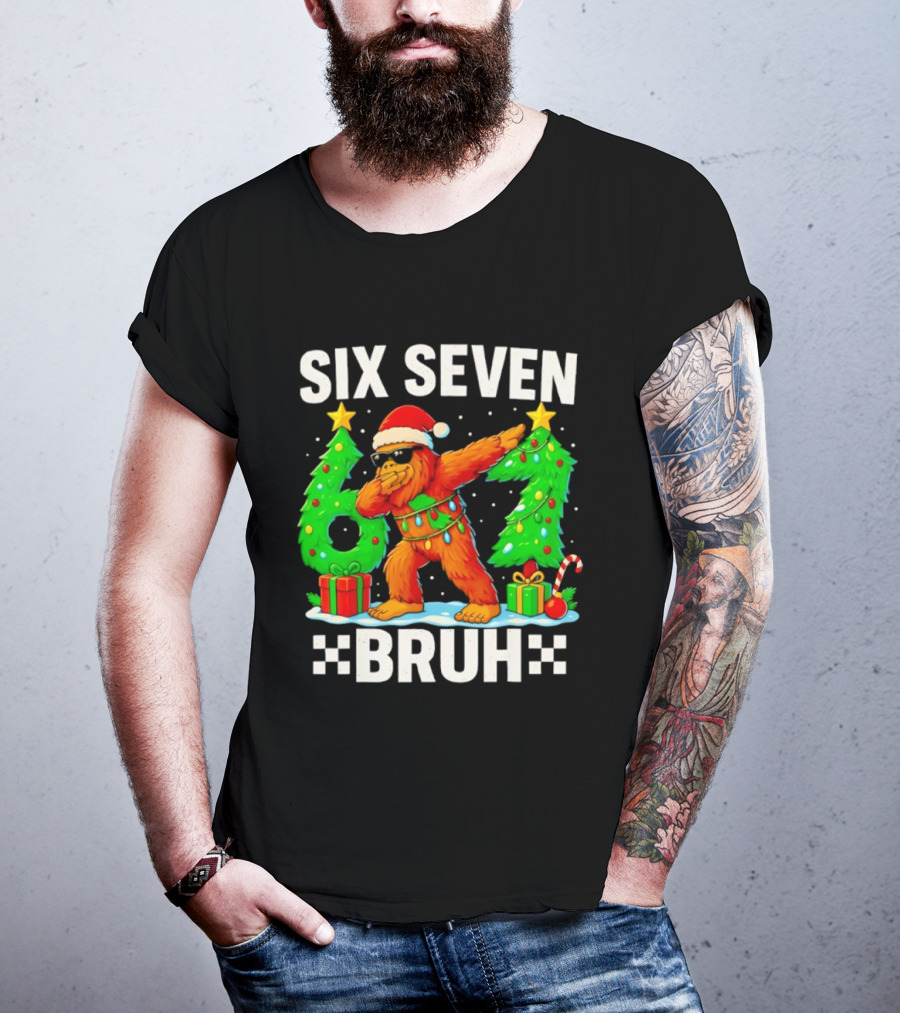 Six Seven Bigfoot Santa Dabbing Bruh Christmas Funny T-Shirt