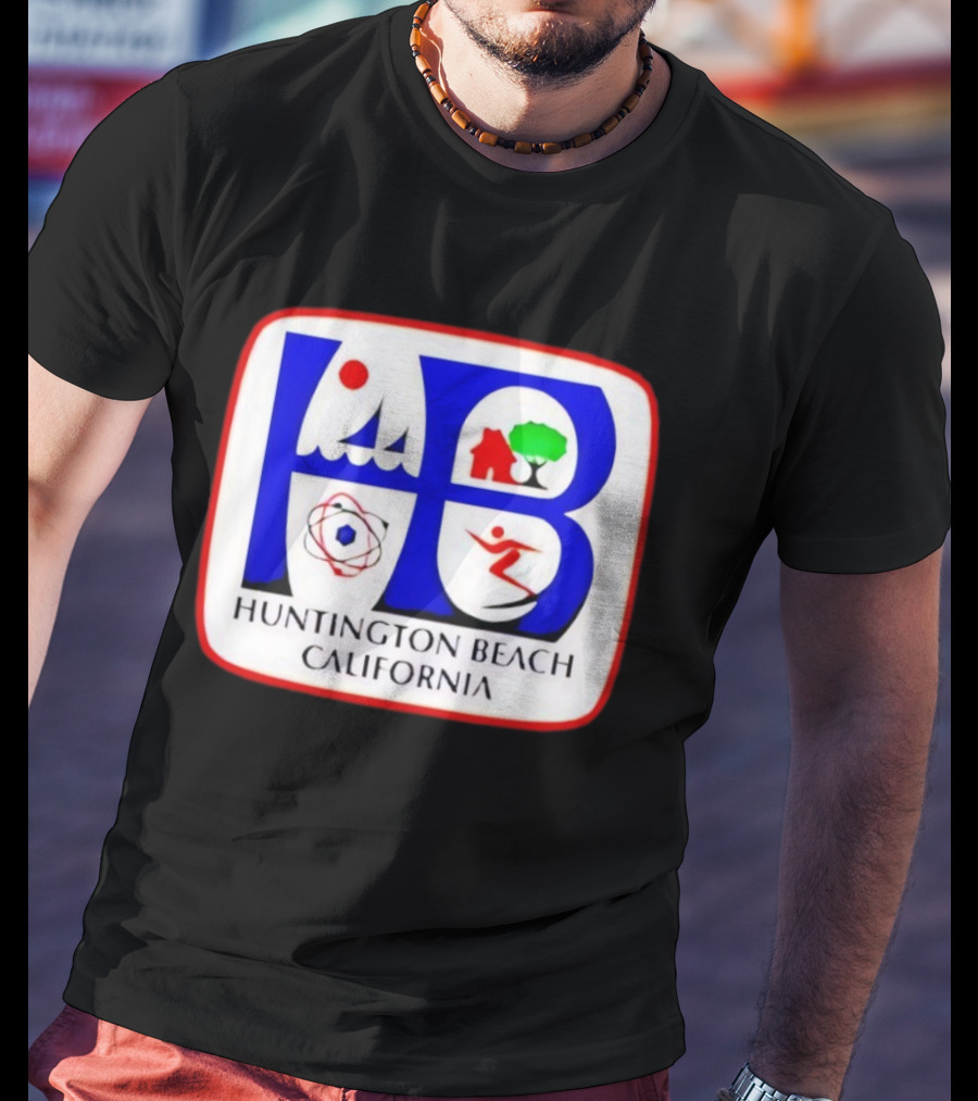 Huntington Beach California HB Surf City Skateboarding Waves Icons T-Shirt
