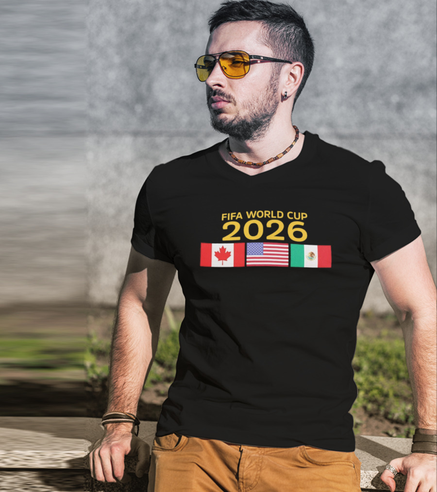 FIFA World Cup 2026 Canada USA Mexico Flags T-Shirt