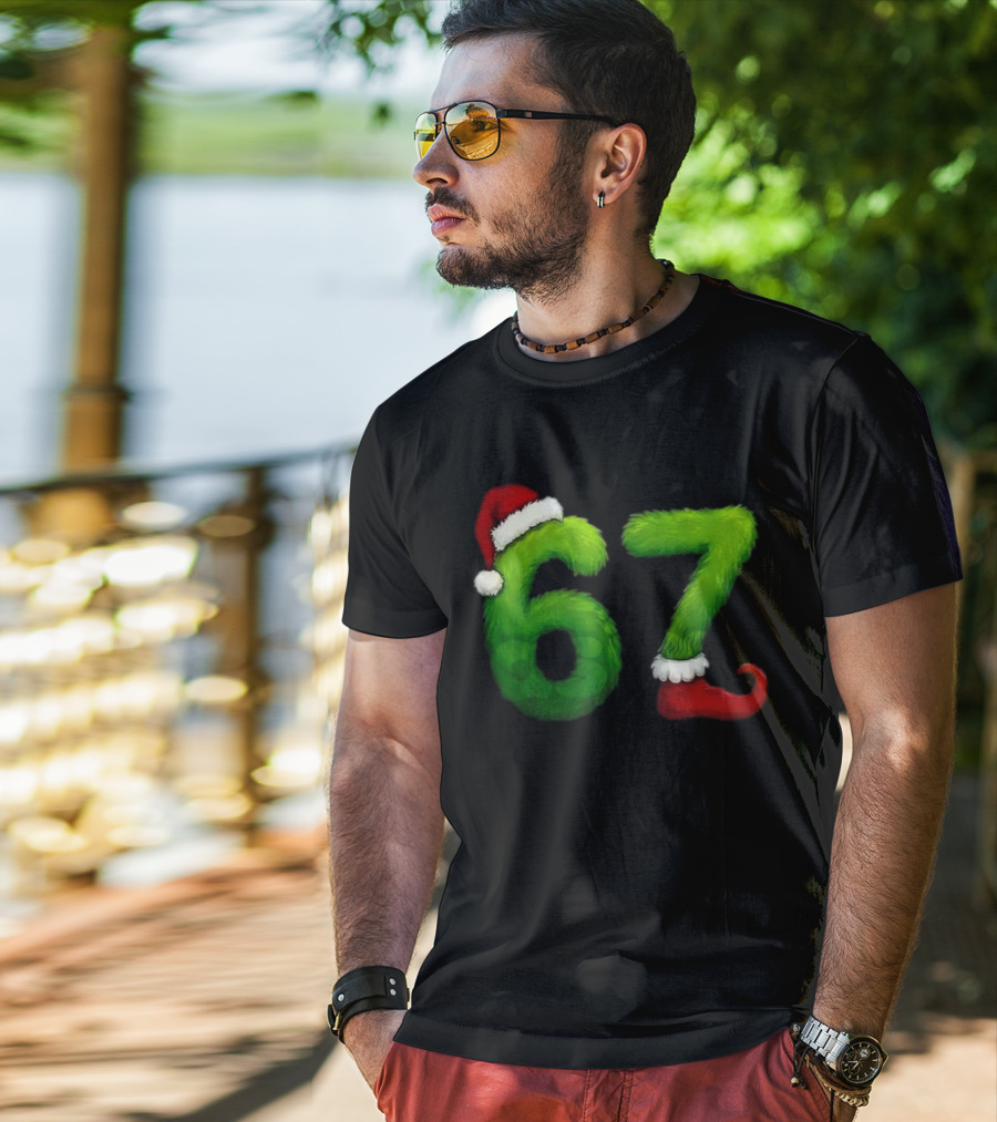 Gen Z Meme 67 Santa Hat Grinch Feet Christmas T-Shirt