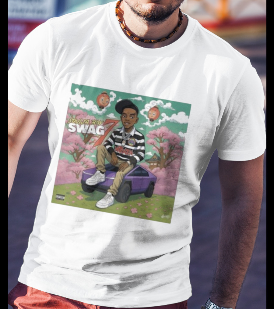 Soulja Boy Swag 7 Cartoon Style With Car And Cherry Blossoms T-Shirt
