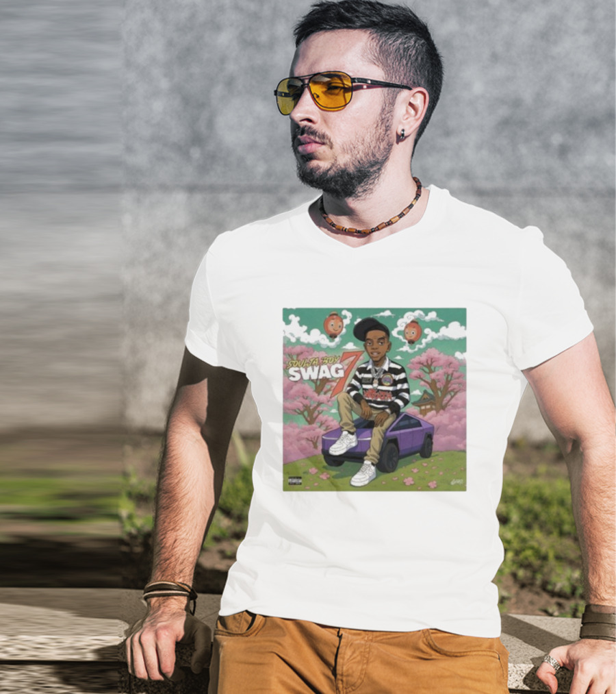 Soulja Boy Swag 7 Cartoon Style With Car And Cherry Blossoms T-Shirt
