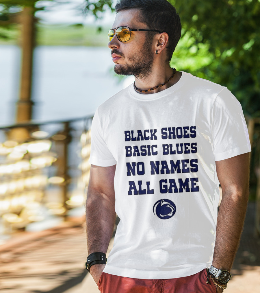 Penn State Nittany Lions Black Shoes Basic Blues No Names All Game Lions Logo T-Shirt