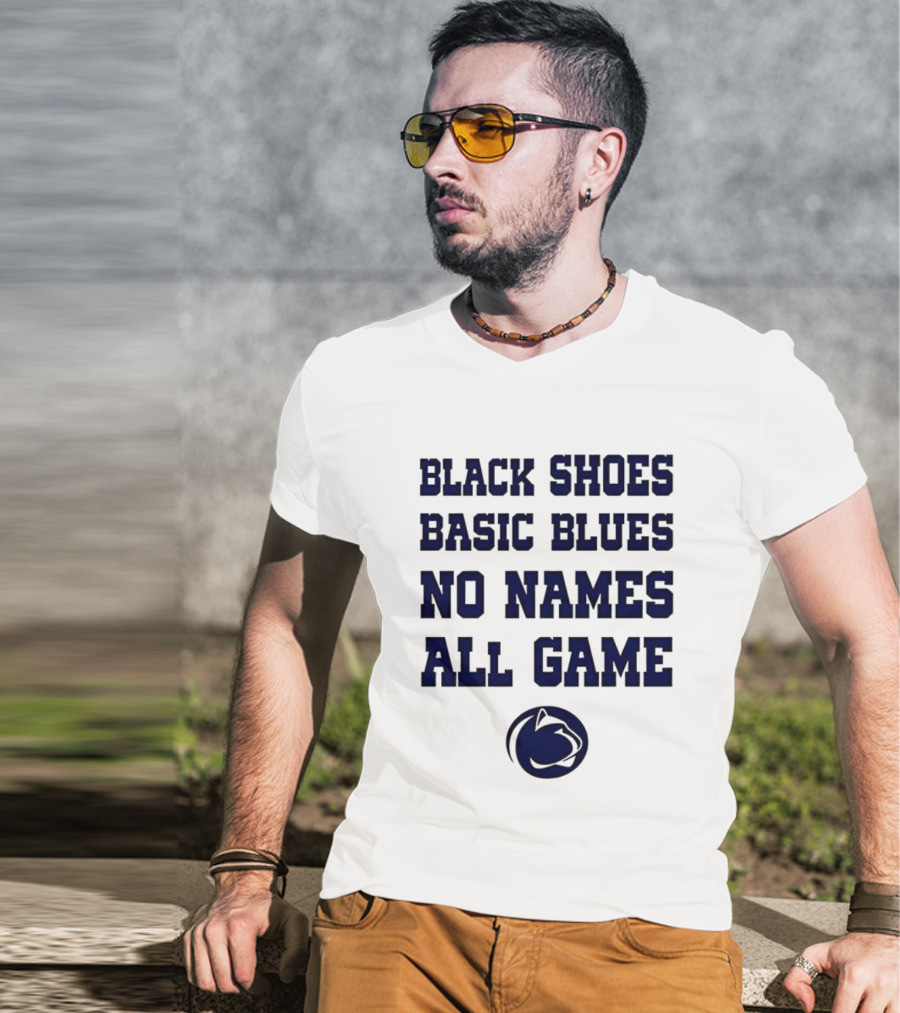 Penn State Nittany Lions Black Shoes Basic Blues No Names All Game Lions Logo T-Shirt