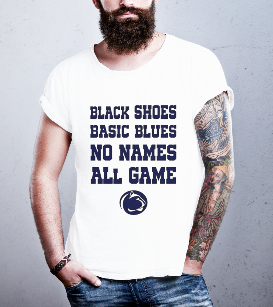 Penn State Nittany Lions Black Shoes Basic Blues No Names All Game Lions Logo T-Shirt
