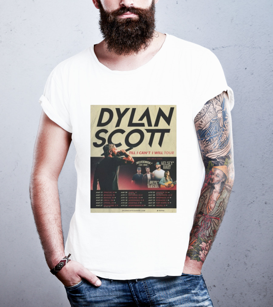 Dylan Scott Till I Can’t I Will Tour 2026 Twelve OC Music Kelsey Hart Lauren Watkins T-Shirt