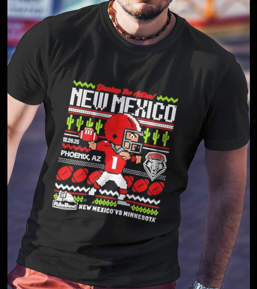 New Mexico Vs Minnesota 2025 Rate Bowl Phoenix AZ Lobos Ugly Christmas T-Shirt