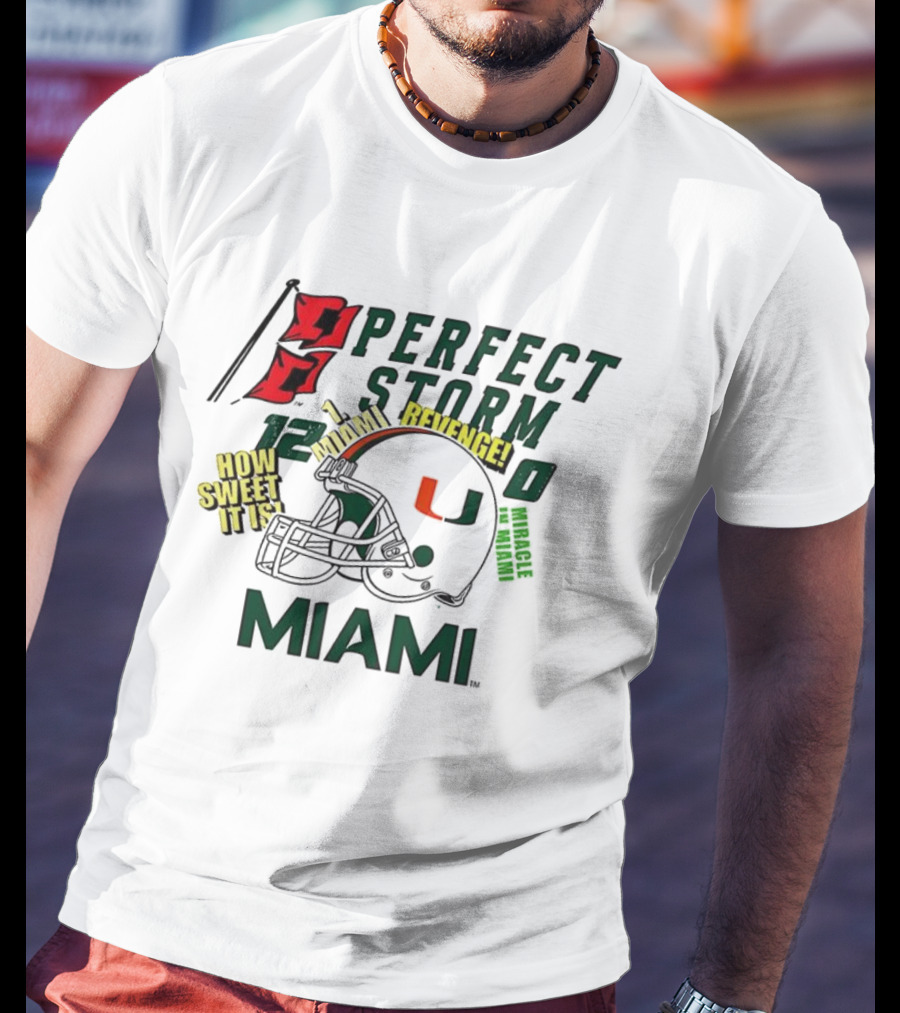 Miami Hurricanes Perfect Storm How Sweet It Is Revenge Helmet 12-0 T-Shirt