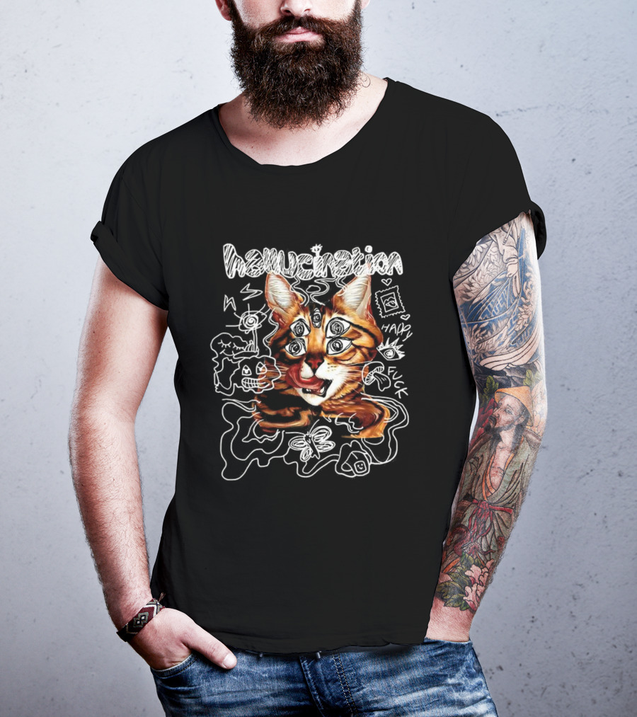 Hallucination Cat Many Eyes Happy Luck Doodles T-Shirt