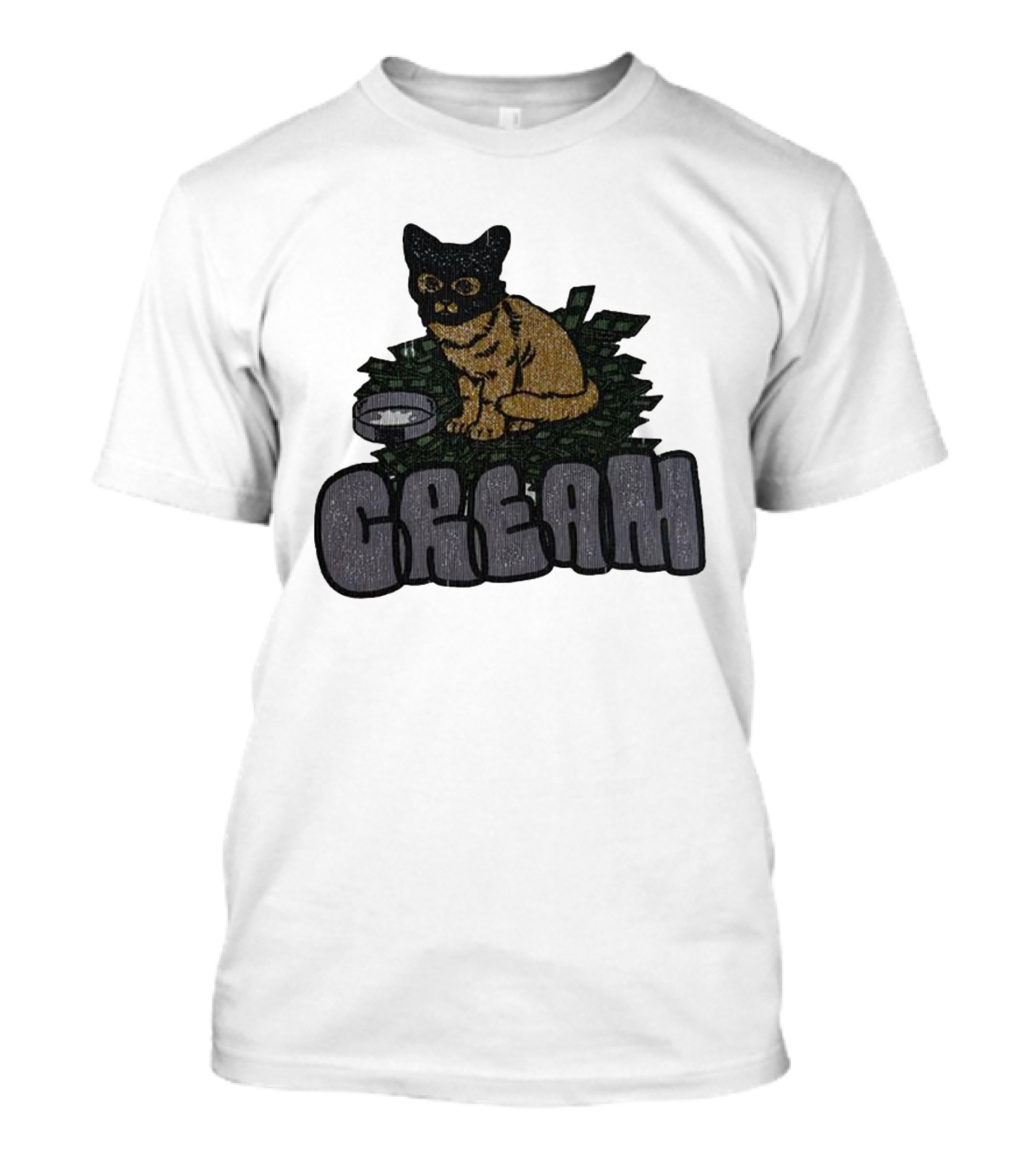 CREAM Cat Vintage Style With Bowl And Leafy Background T-Shirt