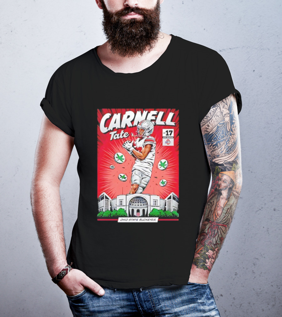 Carnell Tate Ohio State Buckeyes Comic No. 17 Buckeye Leaves Stadium T-Shirt