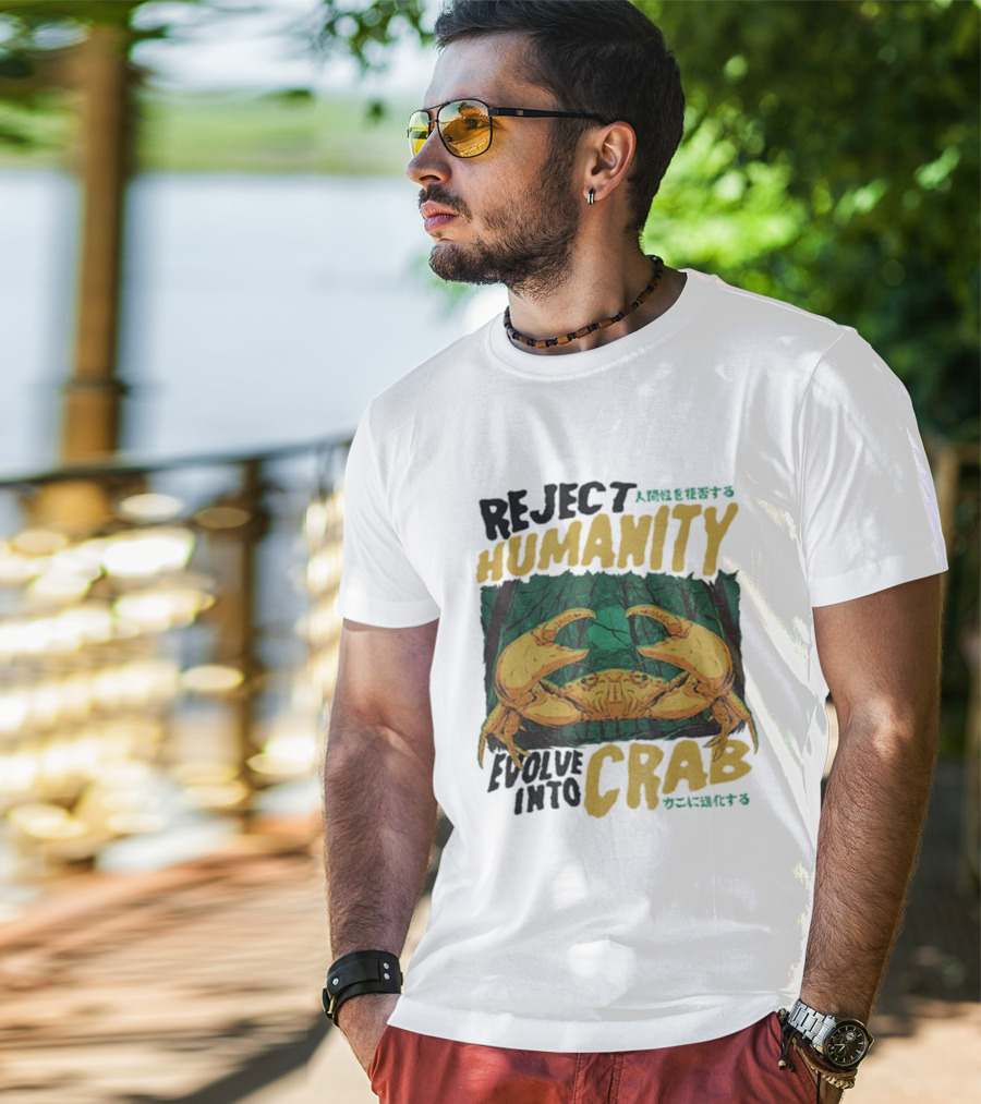 Reject Humanity Evolve Into Crab Forest Japanese Text T-Shirt