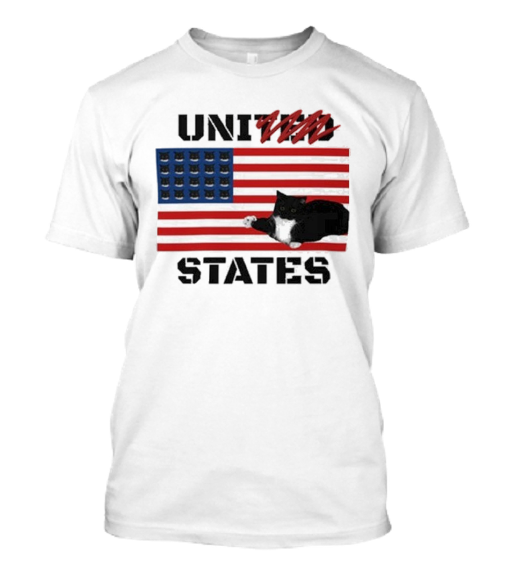 Uni-Ted States Cat American Flag With Black Cat Paws T-Shirt