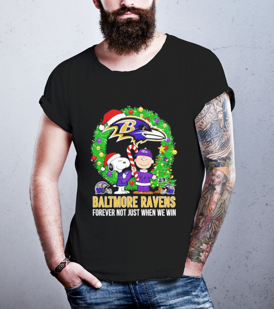 Baltimore Ravens Christmas Snoopy Forever Not Just When We Win T-Shirt