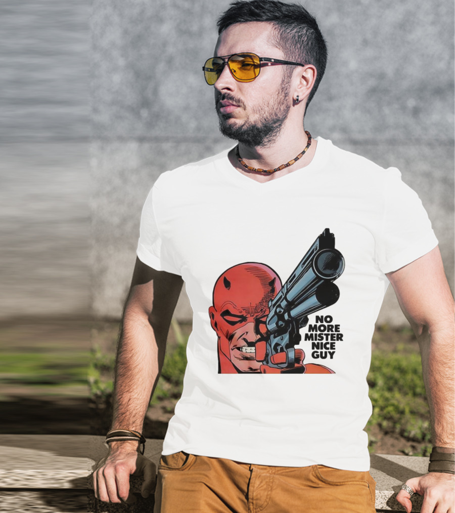 No More Mister Nice Guy Devil With Gun Retro Comic Style T-Shirt