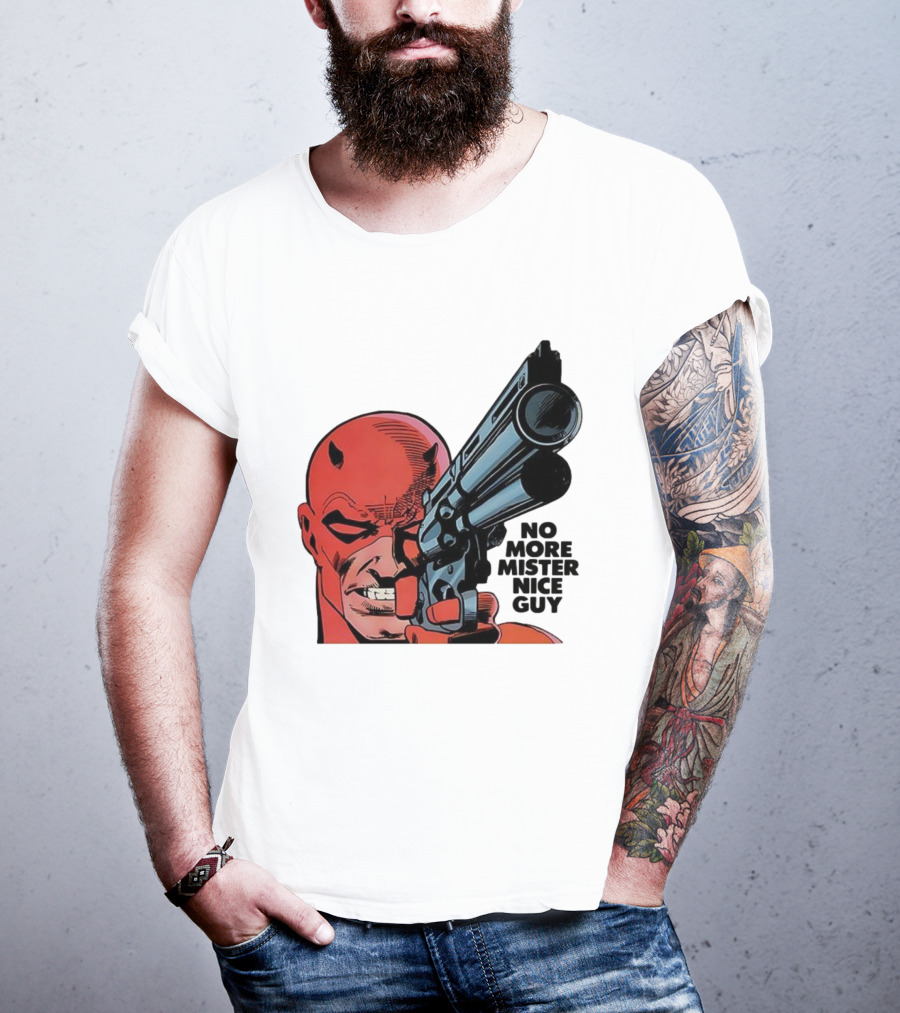 No More Mister Nice Guy Devil With Gun Retro Comic Style T-Shirt
