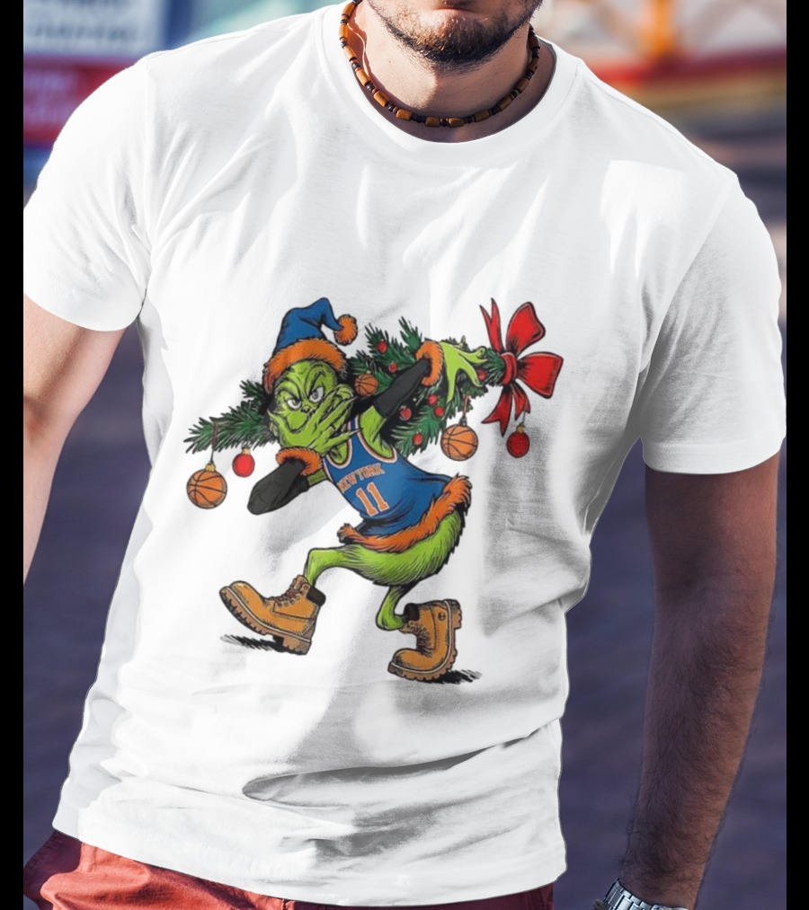 Grinch Knicks Jalen Brunson Christmas Heist Basketball Holiday T-Shirt