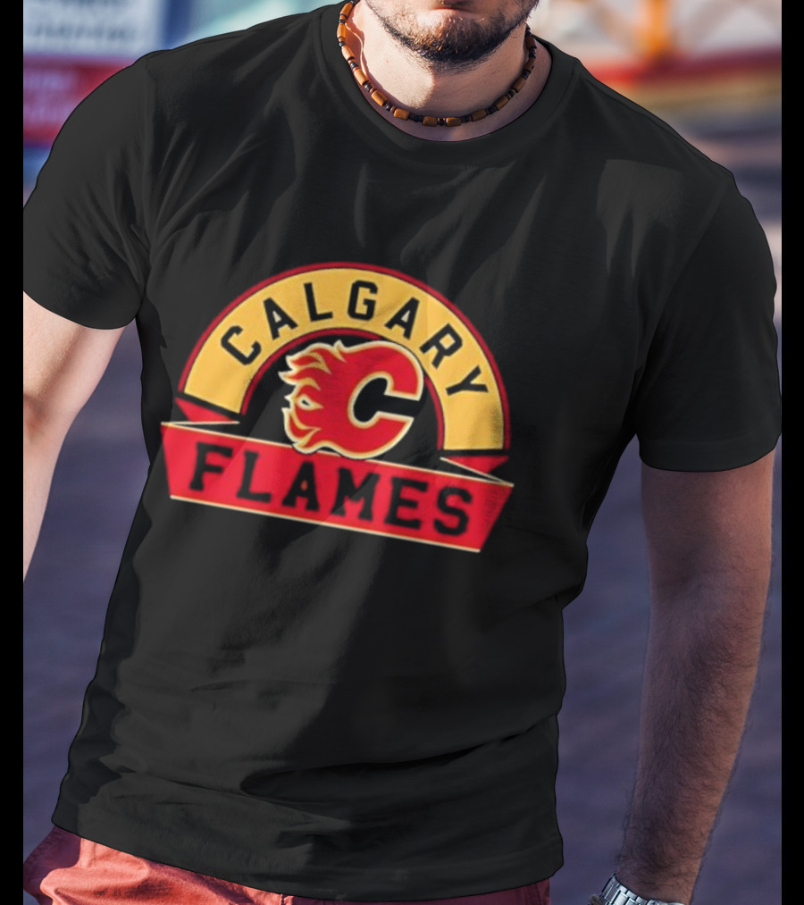 Calgary Flames Black Richmond Banner Hockey Team Logo T-Shirt