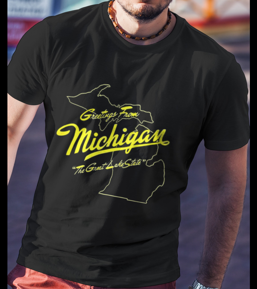 Greetings From Michigan The Great Lake State Map Outline T-Shirt