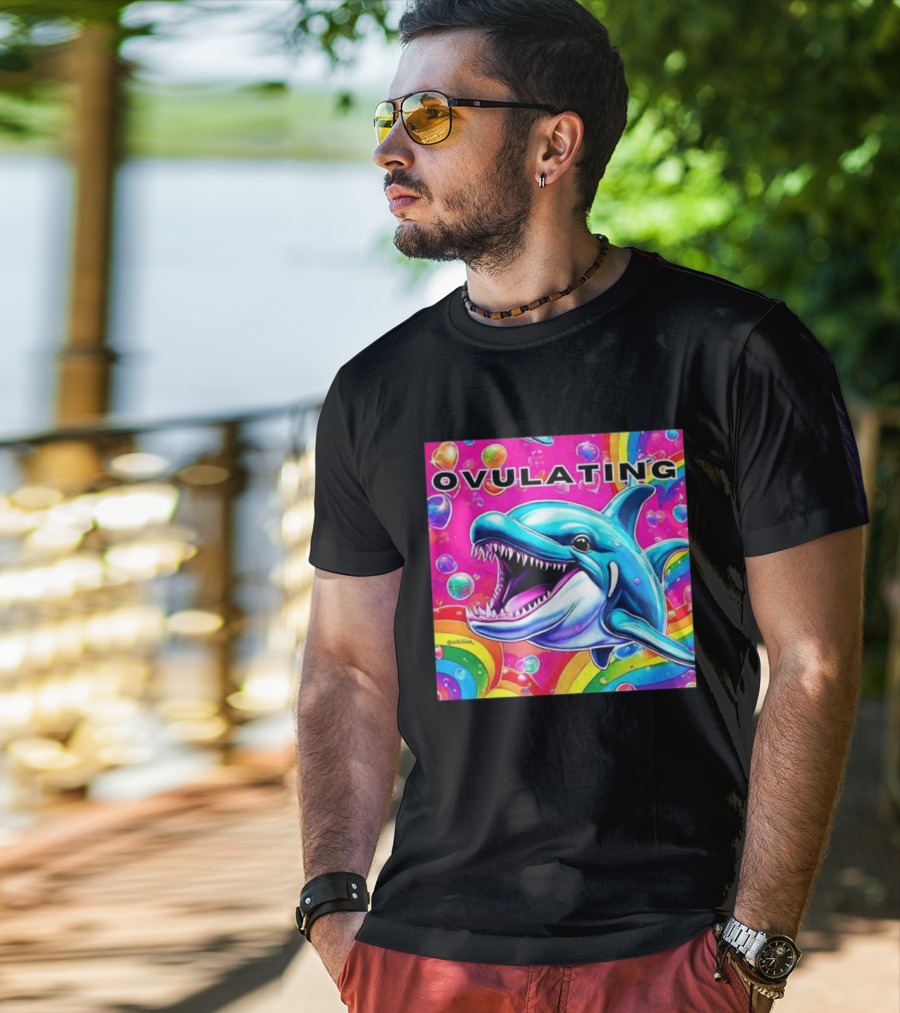 Ovulating Dolphin Rainbow Meme Colorful Background T-Shirt