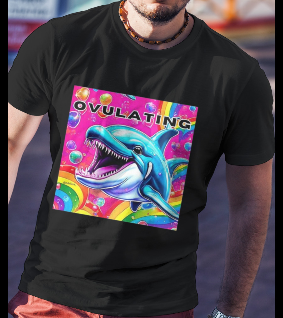 Ovulating Dolphin Rainbow Meme Colorful Background T-Shirt