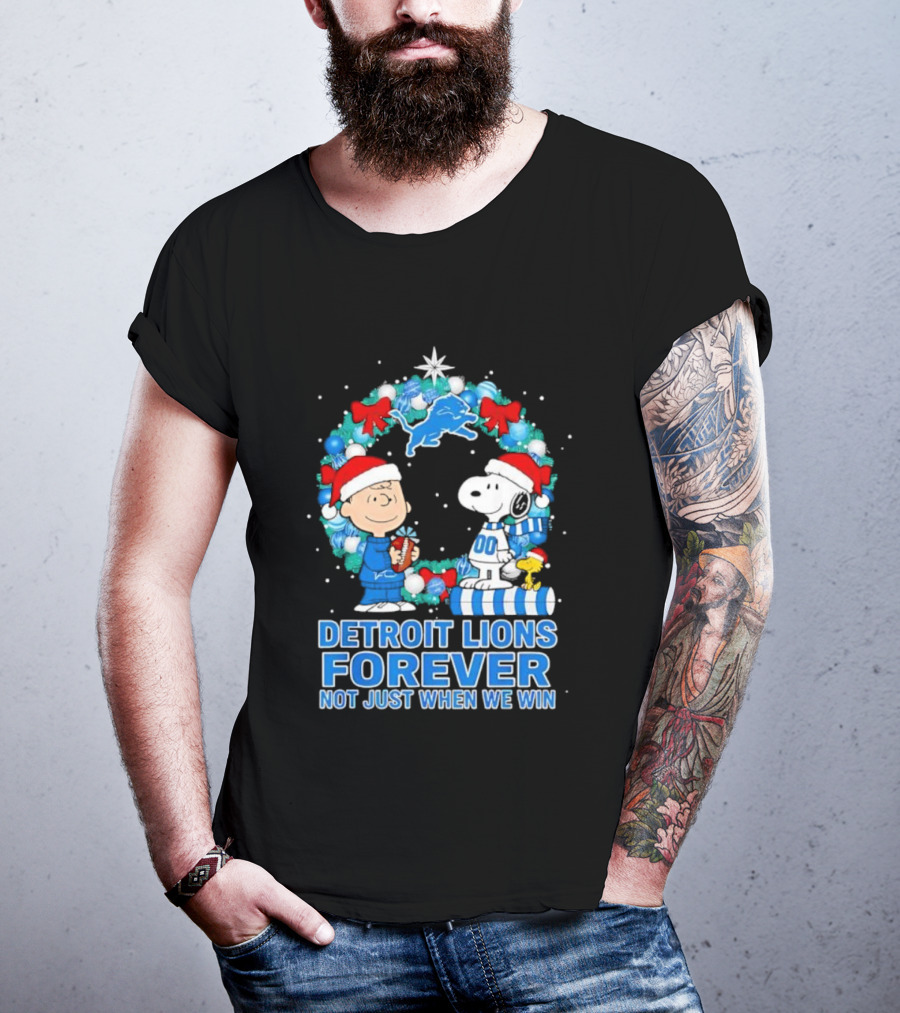 Detroit Lions Forever Snoopy Christmas Not Just When We Win T-Shirt