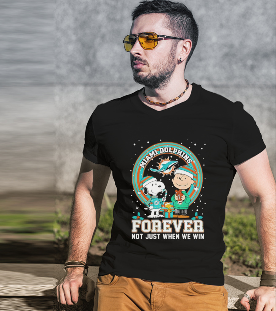 Peanuts Snoopy Miami Dolphins Christmas Forever Not Just When We Win T-Shirt