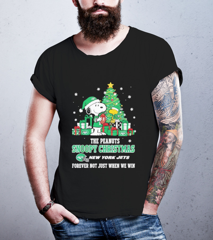 The Peanuts Snoopy Christmas New York Jets Forever Not Just When We Win Football Tree Holiday Theme T-Shirt