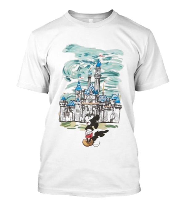 Mickey Mouse In Front Of Sleeping Beauty Castle Fantasy Scene T-Shirt