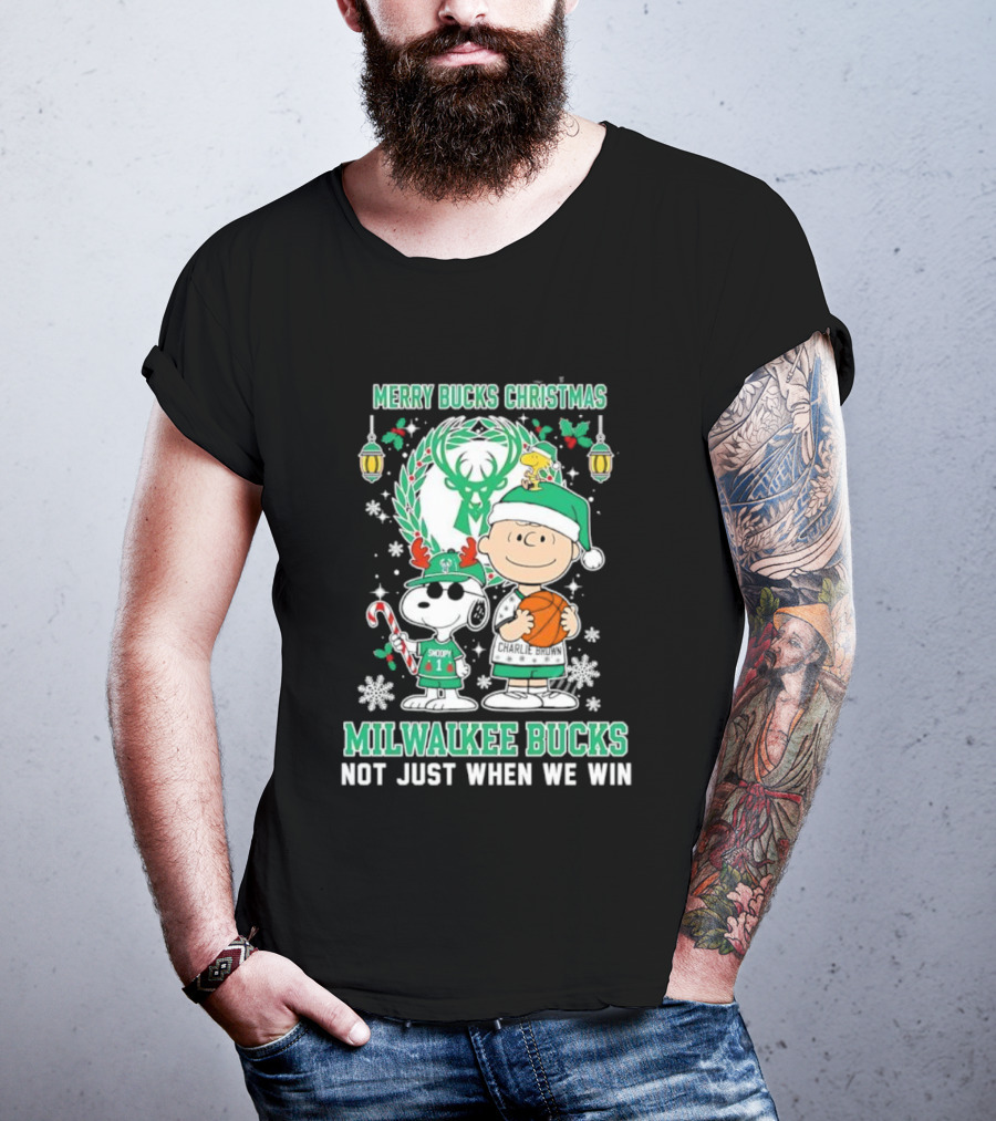 Merry Bucks Christmas Snoopy Milwaukee Bucks Forever Not Just When We Win T-Shirt