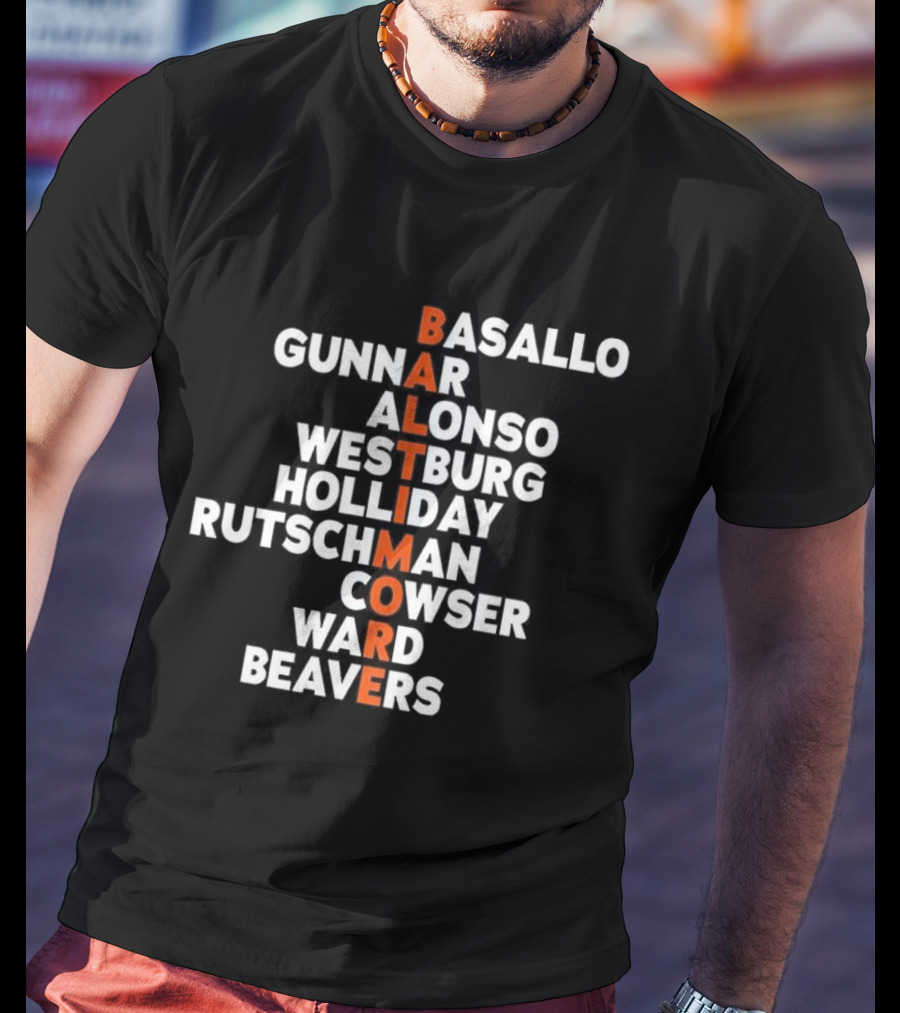 Baltimore Orioles Baseball Player Names Basallo Gunnar Alonso Westburg Holliday Rutschman Cowser Ward Beavers 2026 T-Shirt