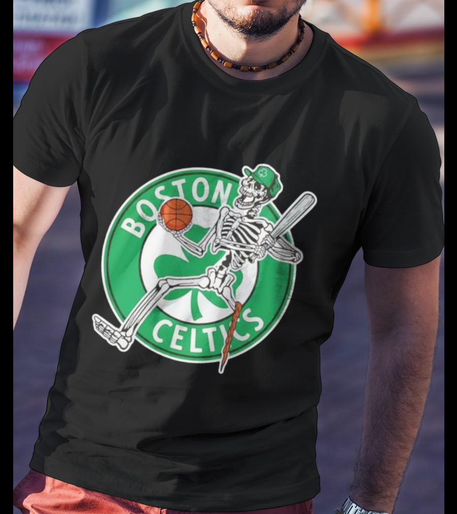 Boston Celtics Skeleton Player Basketball Logo T-Shirt