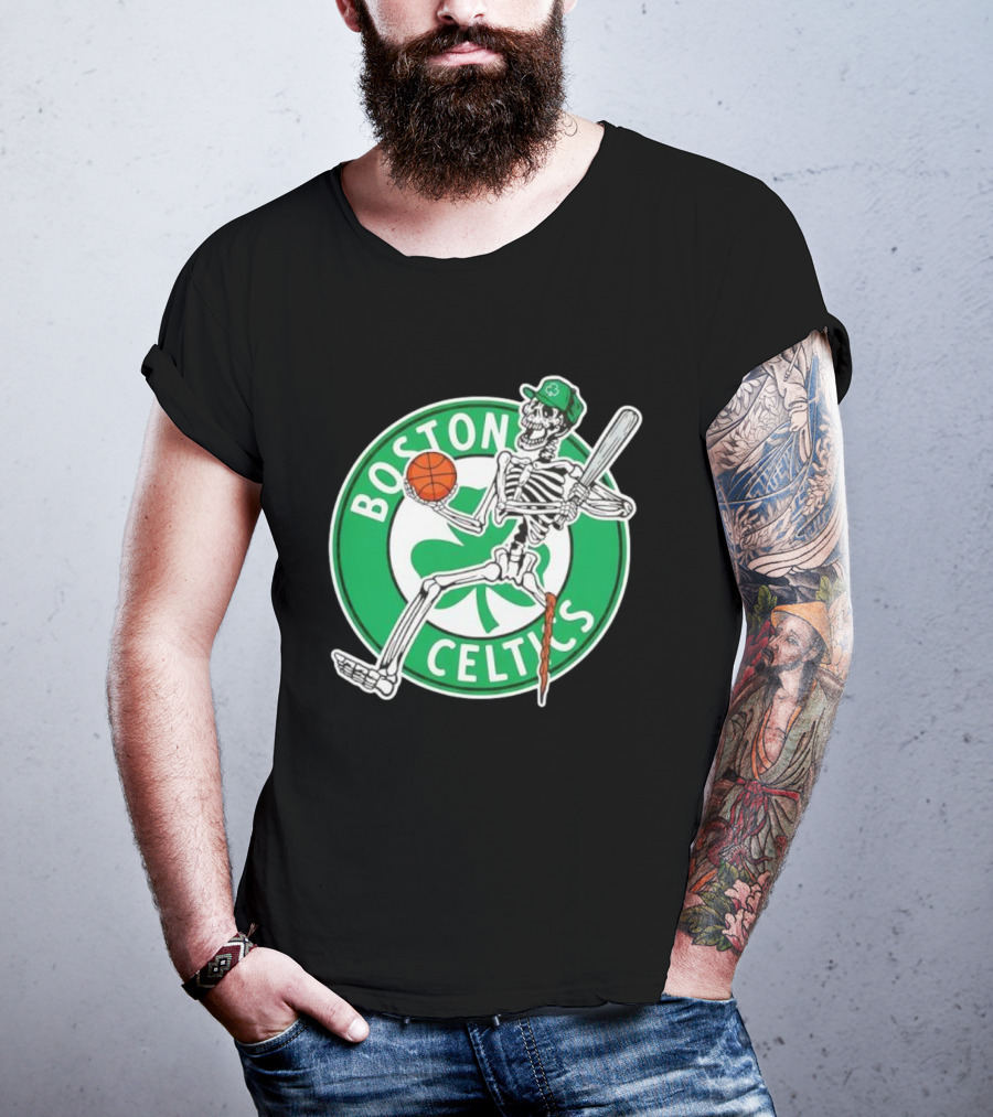 Boston Celtics Skeleton Player Basketball Logo T-Shirt