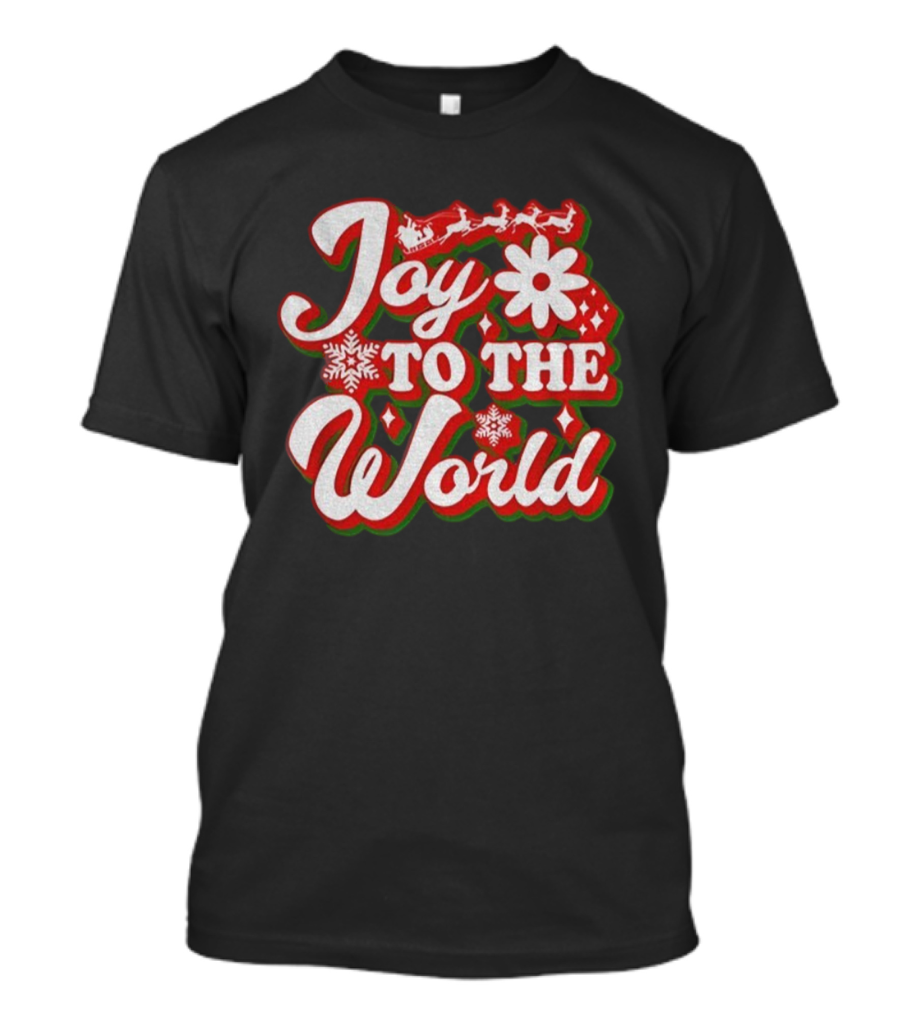 Joy To The World Merry Christmas Santa Sleigh Snowflakes T-Shirt