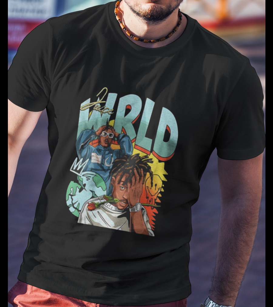 Juice WRLD Cartoon Style World Globe Rose Artwork T-Shirt