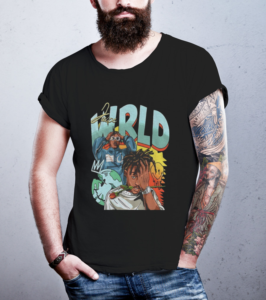 Juice WRLD Cartoon Style World Globe Rose Artwork T-Shirt