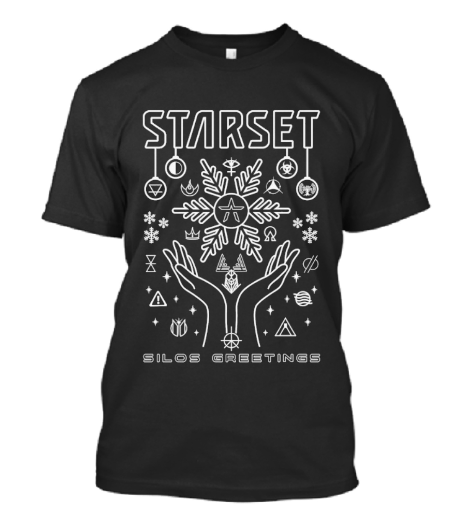 Starset Silos Greetings Holiday Christmas Snowflakes And Hands T-Shirt