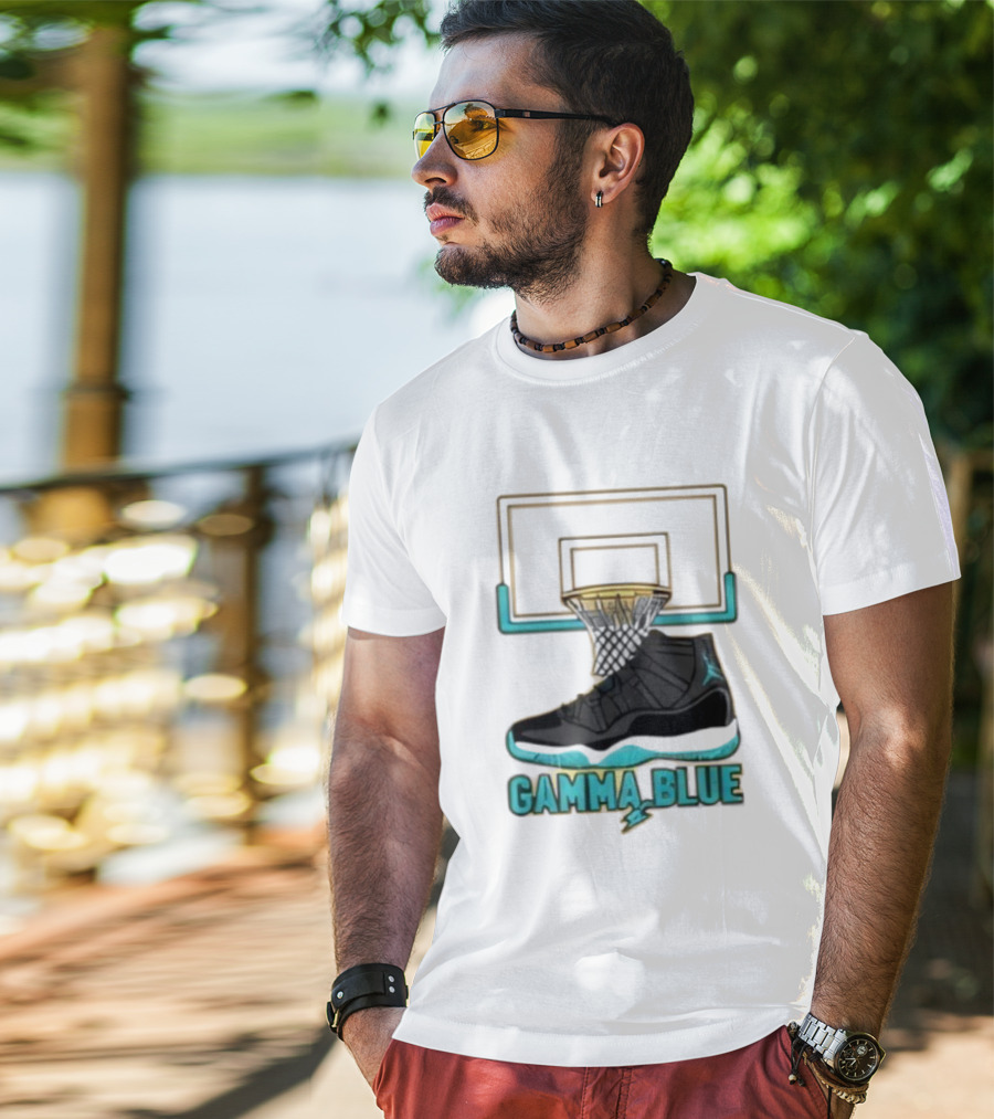 Air Jordan 11 Gamma Blue Basketball Hoop Sneaker T-Shirt