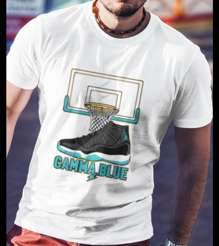 Air Jordan 11 Gamma Blue Basketball Hoop Sneaker T-Shirt