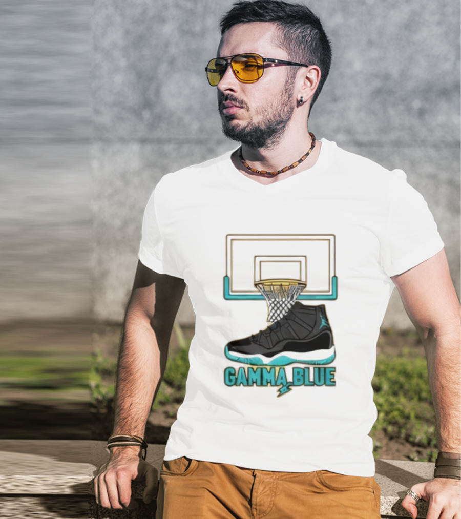 Air Jordan 11 Gamma Blue Basketball Hoop Sneaker T-Shirt