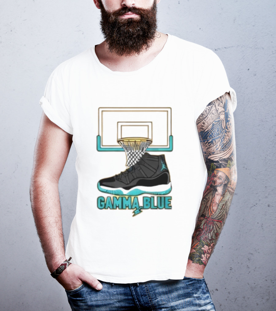 Air Jordan 11 Gamma Blue Basketball Hoop Sneaker T-Shirt