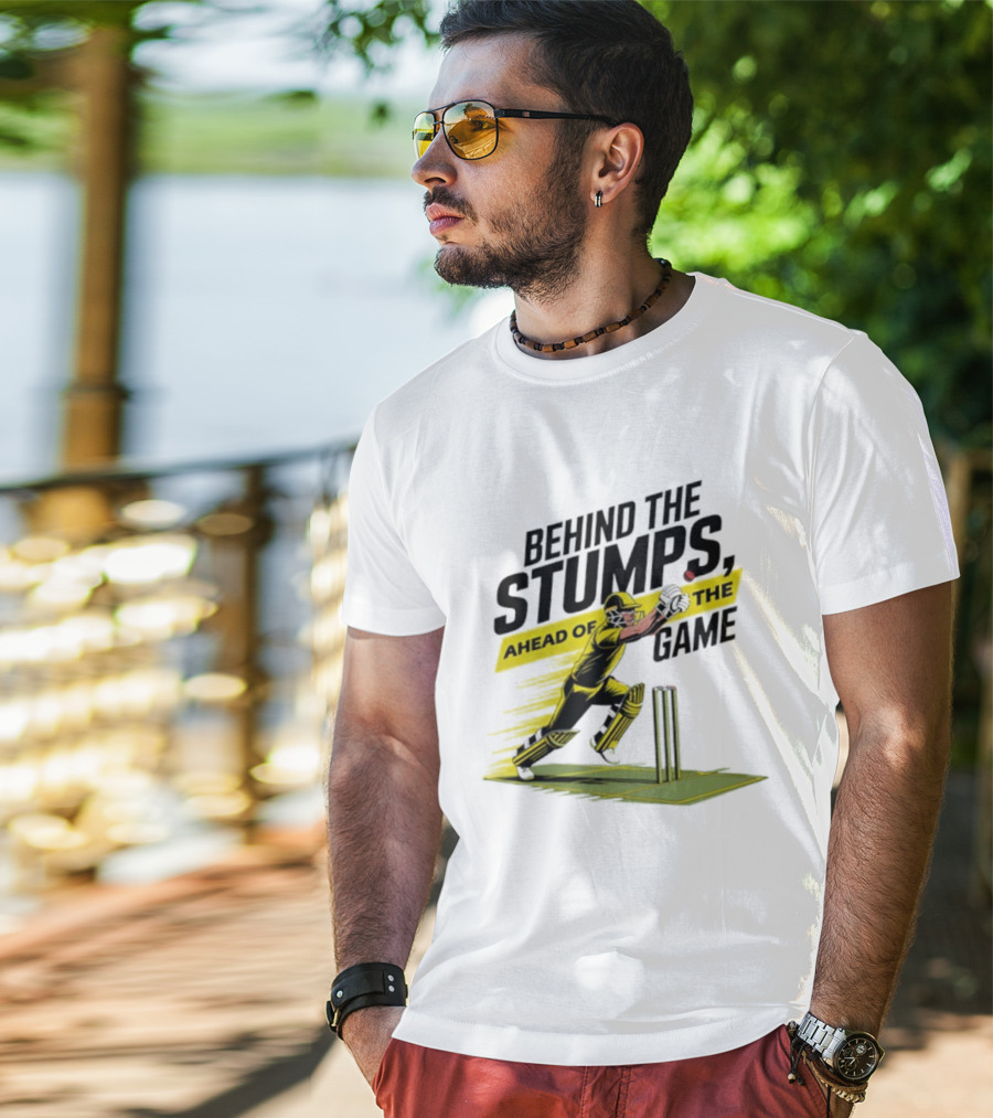 Behind The Stumps Ahead Of The Game Cricket Batsman Wicketkeeper Catching Ball T-Shirt
