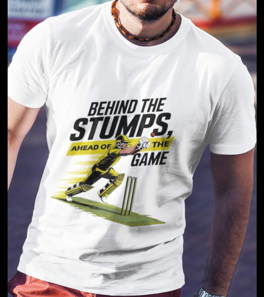 Behind The Stumps Ahead Of The Game Cricket Batsman Wicketkeeper Catching Ball T-Shirt