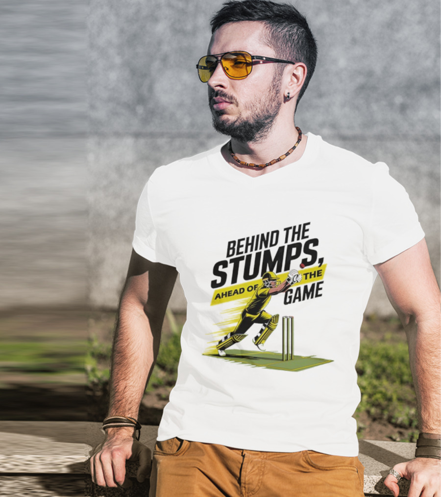 Behind The Stumps Ahead Of The Game Cricket Batsman Wicketkeeper Catching Ball T-Shirt