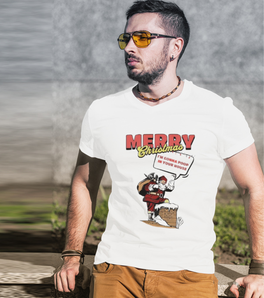 Cleveland Merry Christmas With Santa Climbing Down Chimney T-Shirt