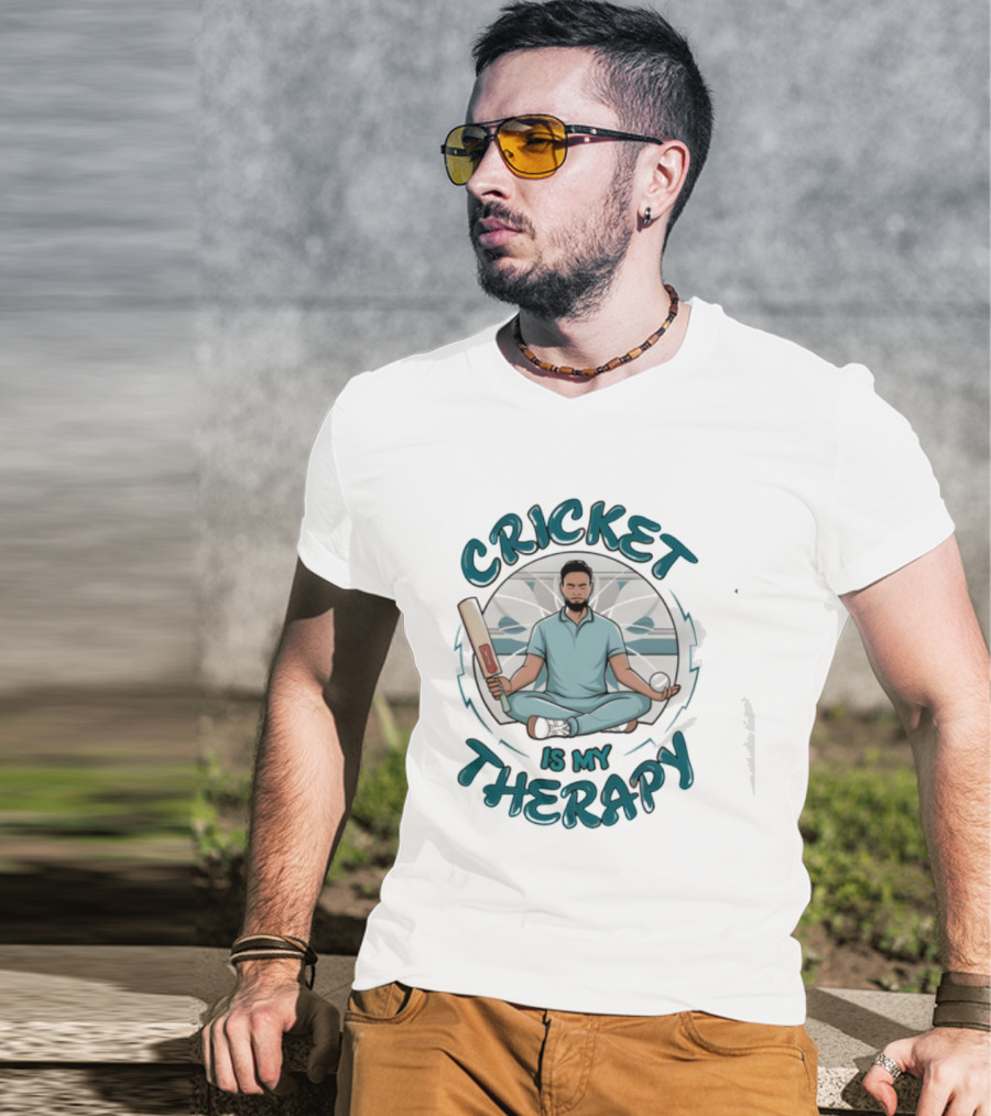 Cricket Is My Therapy Meditating Batsman Relaxation Sportsman T-Shirt
