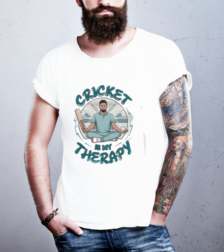 Cricket Is My Therapy Meditating Batsman Relaxation Sportsman T-Shirt